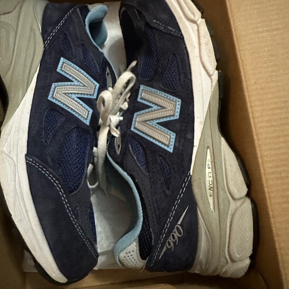 New Balance Shoes - New Balance 990 Dark Blue, White and Light Gray Sneakers Size 6.5 D